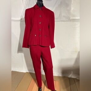 Elegant Red 2pc. Wool Pant Suit